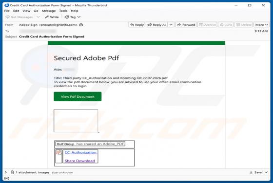 Secure Adobe PDF - Credit Card Authorization arnaque par e-mail
