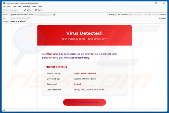 A Critical Virus Has Been Detected On Your Device arnaque par e-mail