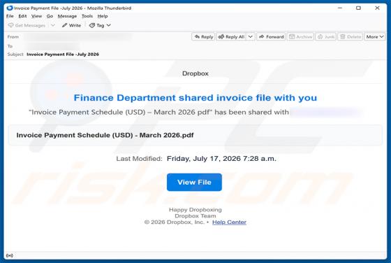 Finance Department Invoice arnaque par e-mail