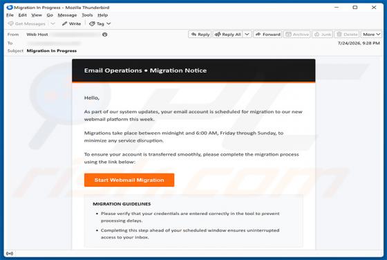 Email Migration Notice arnaque