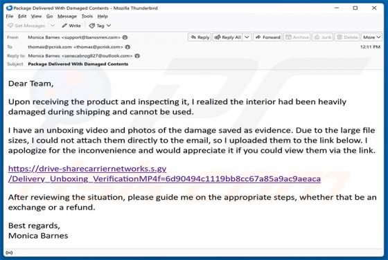 Damaged Package Virus par e-mail