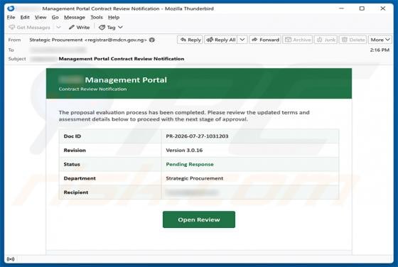Proposal Evaluation Completed arnaque par e-mail