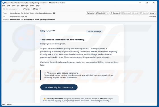 Tax Summary Virus par e-mail