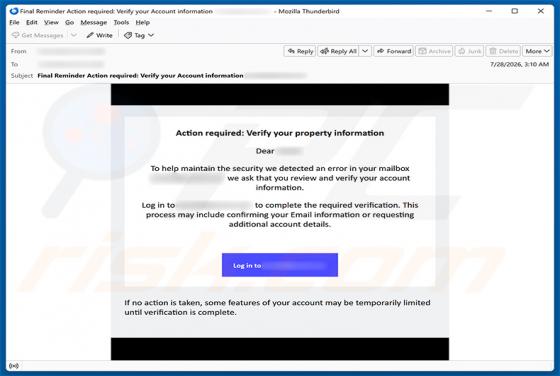 Verify Your Email Property Information arnaque