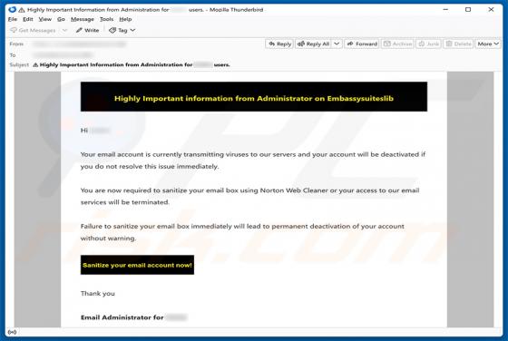 Email Account Is Currently Transmitting Viruses arnaque