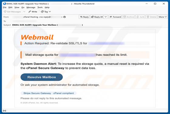 cPanel - Re-validate SSL/TLS arnaque par e-mail