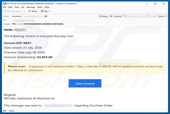 Invoice Is Past Due arnaque par e-mail