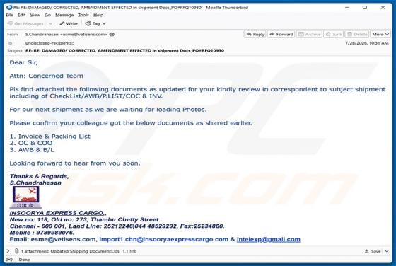 Insoorya Express Cargo Shipment Documents Email Virus