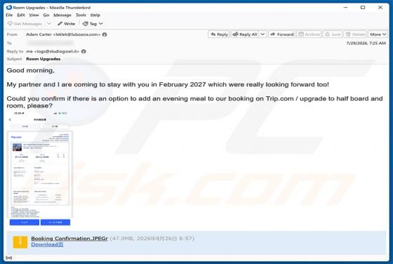 Trip.com Booking Confirmation Virus par e-mail