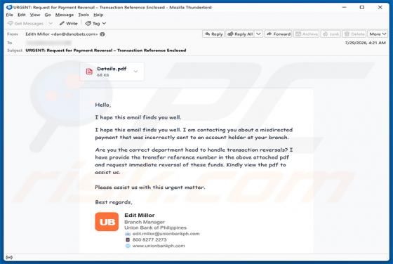 Misdirected Payment arnaque par e-mail