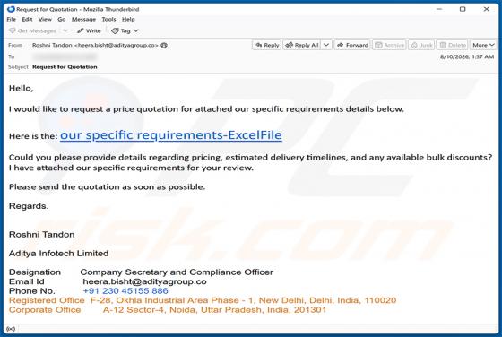 Price Quotation Request arnaque par e-mail