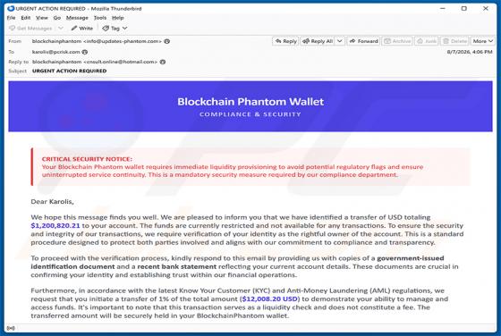 Phantom Wallet Identity Confirmation arnaque par e-mail