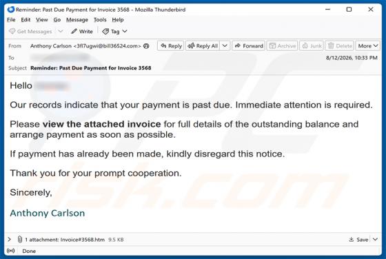 Invoice Payment Is Past Due arnaque par e-mail