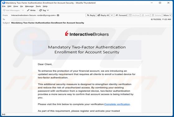 Interactive Brokers Two-Factor Authentication arnaque par e-mail
