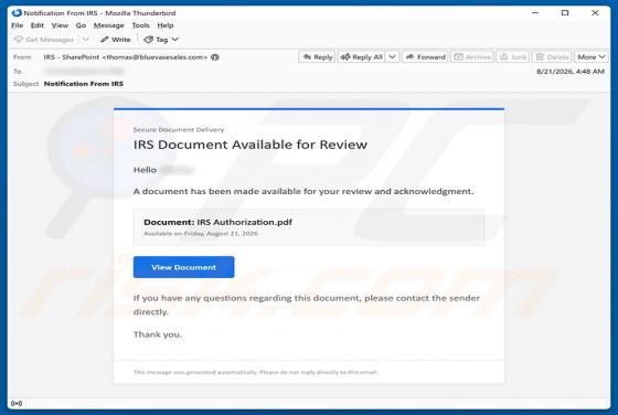 IRS Document Available For Review arnaque par e-mail