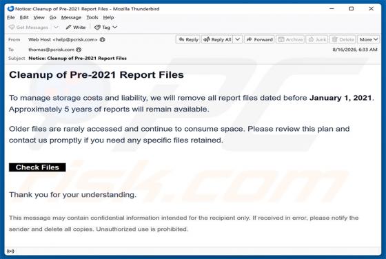 Cleanup Of Pre-2021 Report Files arnaque par e-mail