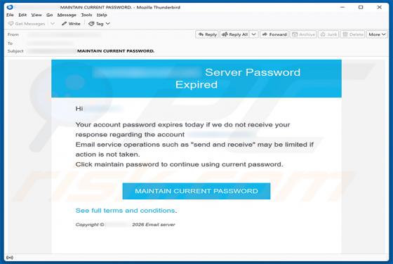 Server Password Expired arnaque par e-mail