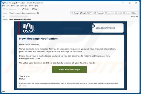 USAA - New Message Notification arnaque par e-mail