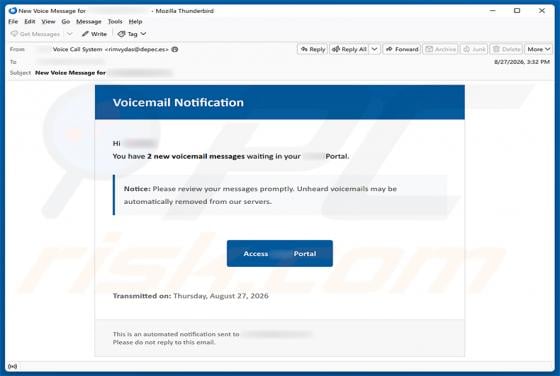 Voicemail Notification arnaque par e-mail