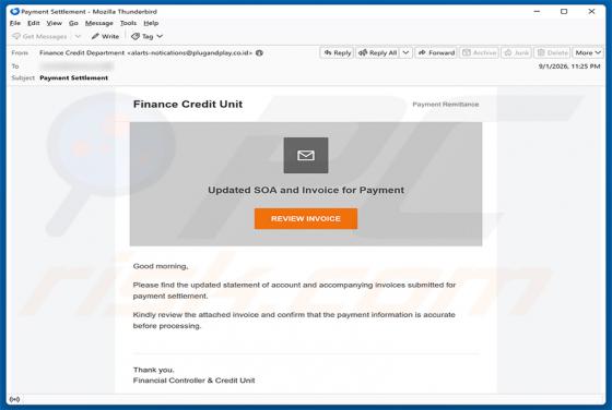 Updated SOA And Invoice For Payment arnaque par e-mail