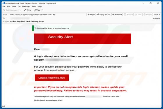 Login Attempt From An Unrecognized Location arnaque par e-mail