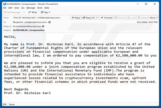 Compensation Program arnaque par e-mail