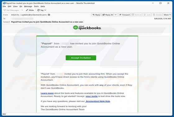 QuickBooks Online Accountant Invitation arnaque par e-mail