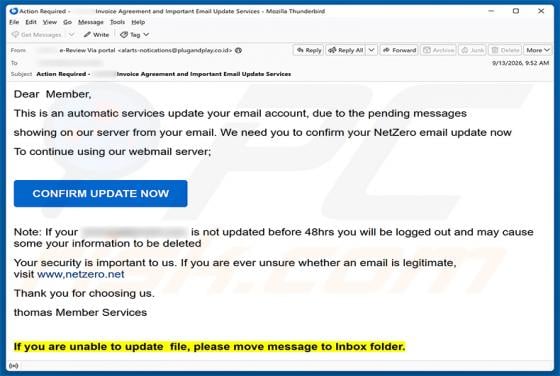 NetZero Email Update arnaque