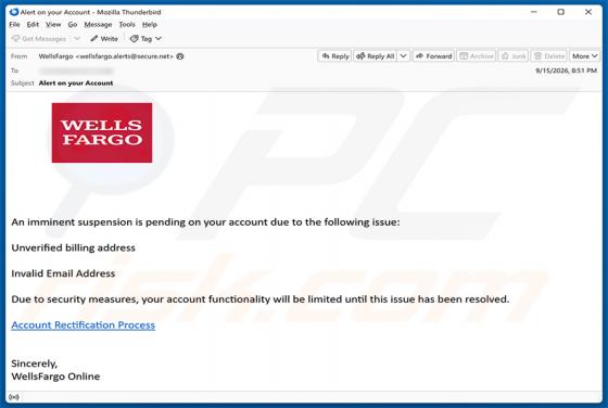 Wells Fargo - Pending Account Suspension arnaque par e-mail