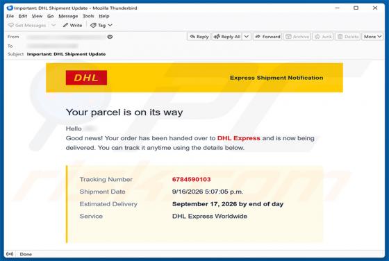 DHL Express Parcel Is On Its Way arnaque par e-mail