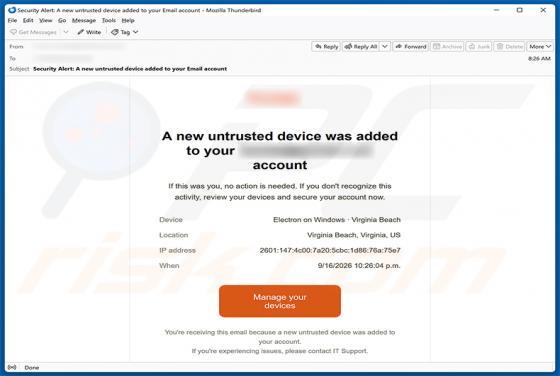 Untrusted Device Was Added To Your Account arnaque par e-mail