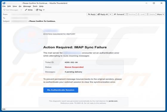 IMAP Sync Failure arnaque par e-mail