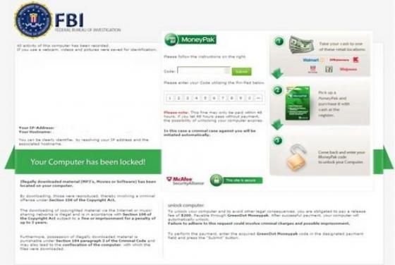Virus FBI Votre ordinateur a été verrouillé