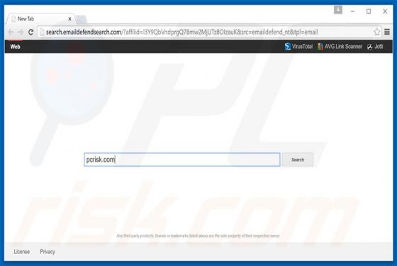 Redirection vers Search.emaildefendsearch.com