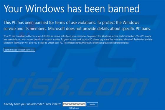 Arnaque Votre Windows A Été Banni