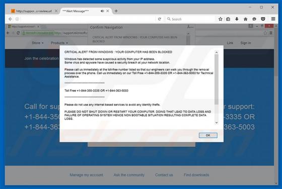 Arnaque CRITICAL ALERT FROM WINDOWS
