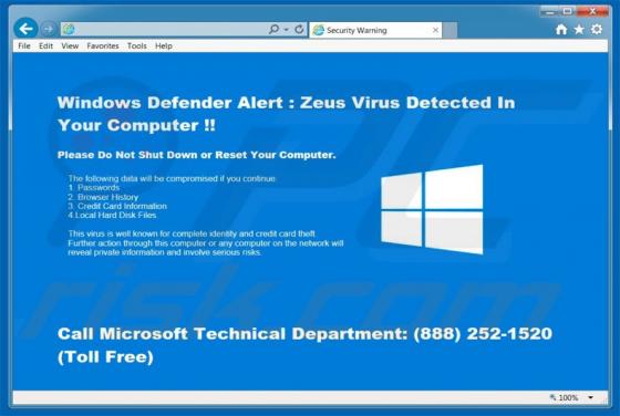 Arnaque Windows Defender Alert