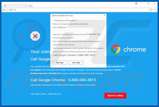 Arnaque Google Chrome Warning Alert