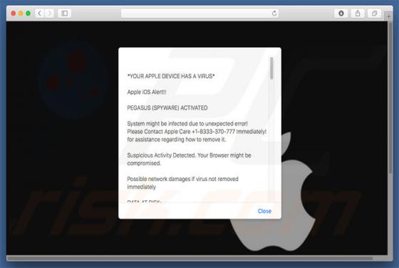 Arnaque YOUR APPLE DEVICE HAS A VIRUS (Mac)