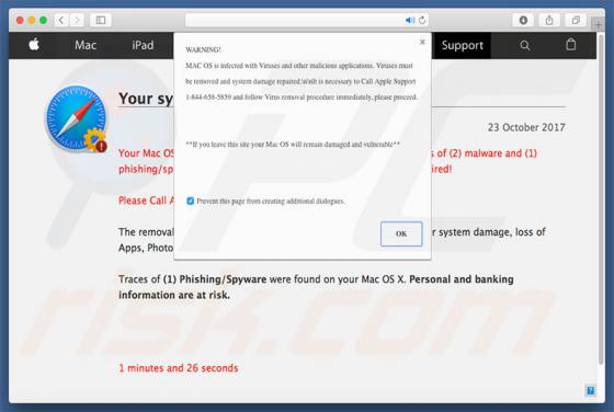 Arnaque WARNING! MAC OS Is Infected (Mac)