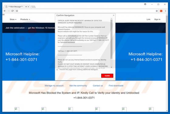 Arnaque CRITICAL ALERT FROM MICROSOFT