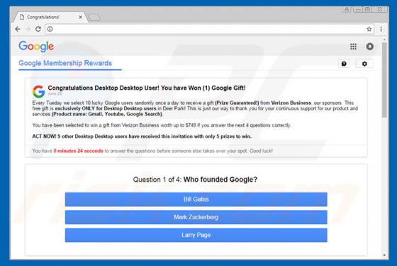 Arnaque You Have Won A Google Gift