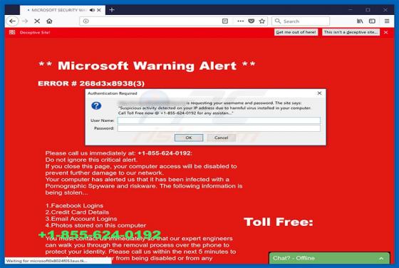 error 268d3x8938 POP-UP arnaque
