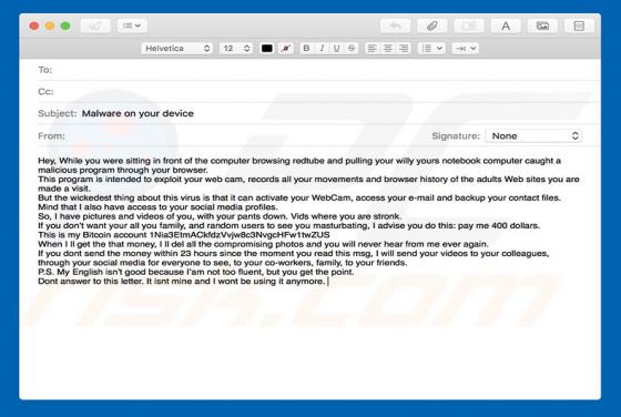 Arnaque Porn Blackmail Email