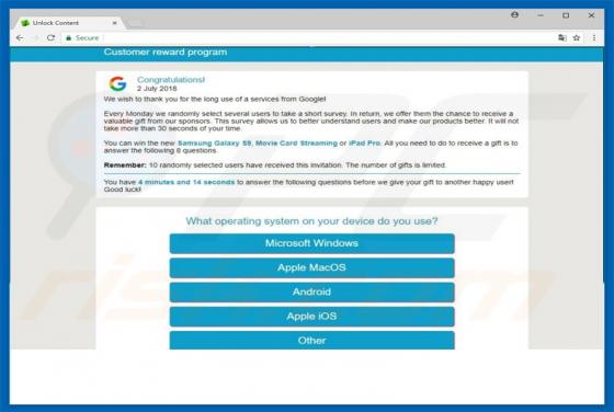 Arnaque Google Customer Reward Program POP-UP