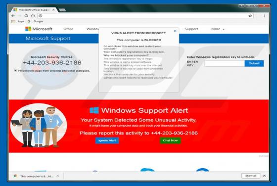 POP-UP Escroquerie Votre clé d'enregistrement est bloquée