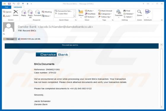 Virus Danske Bank Email