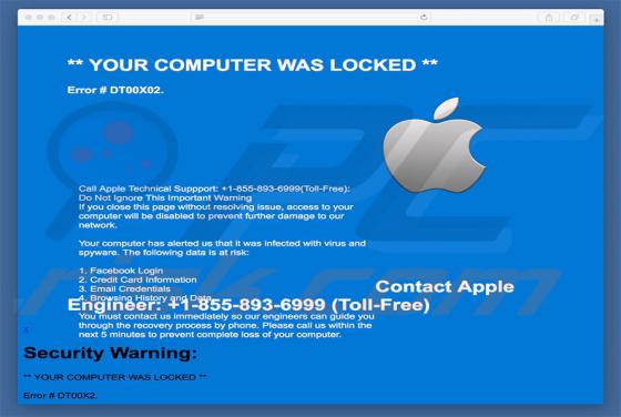 Arnaque Contact Apple Engineer (Error #DT00X02) POP-UP (Mac)