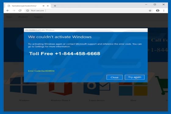 POP-UP Arnaque We Couldn't Activate Windows