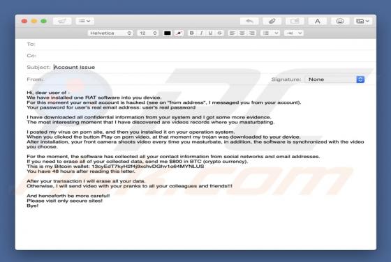Courriel Arnaque We Have Installed One RAT Software
